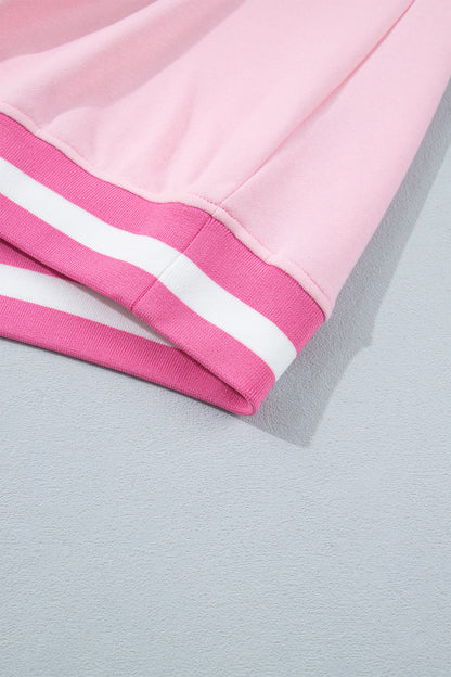 Pink Embroidered Tennis Club Crew Neck Pullover Sweatshirt