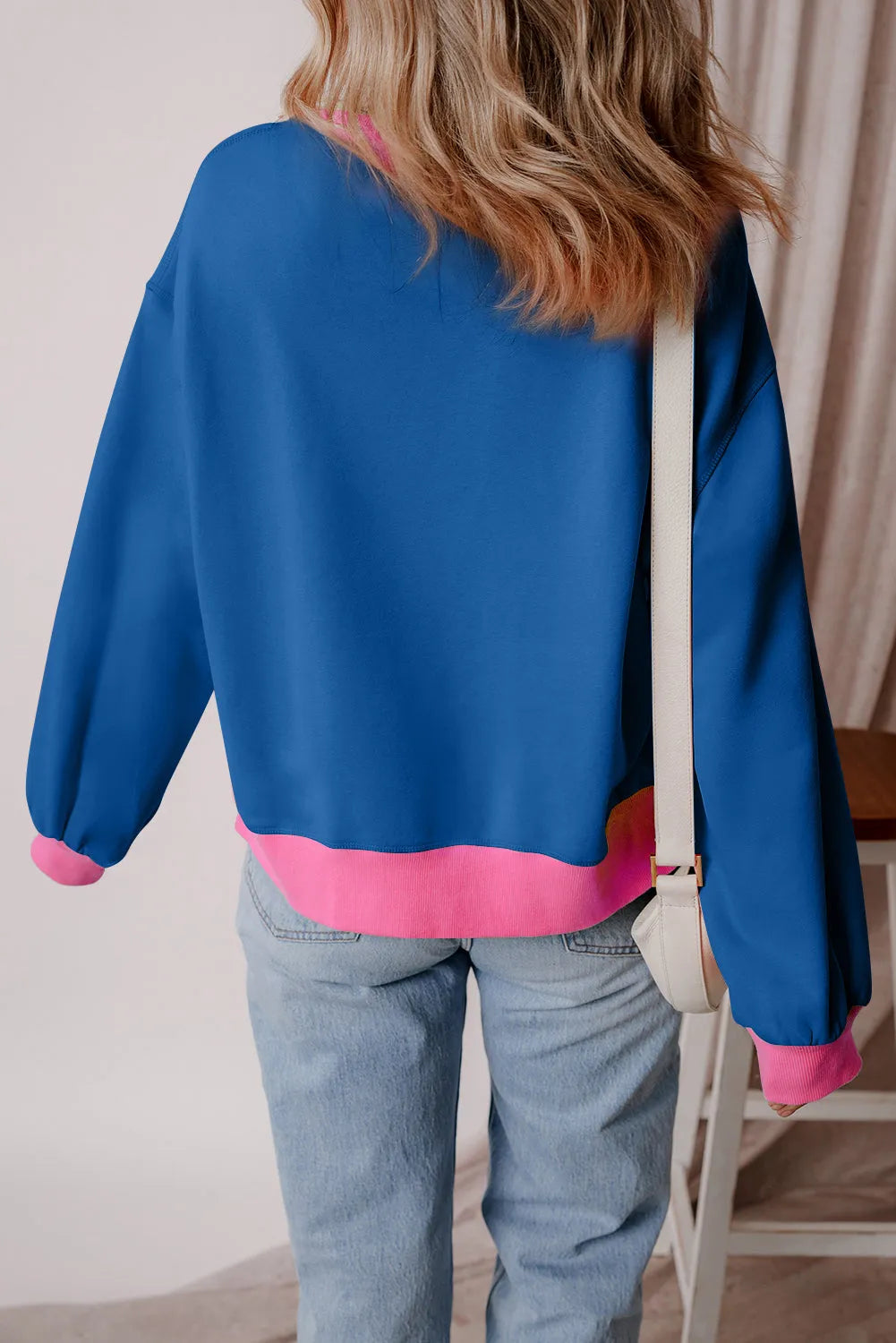 Blue Colorblock Bubble Sleeve Sweatshirt - Chic Meadow Boutique 