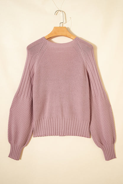 Light Pink Mixed Texture Knit Button V Neck Sweater Cardigan