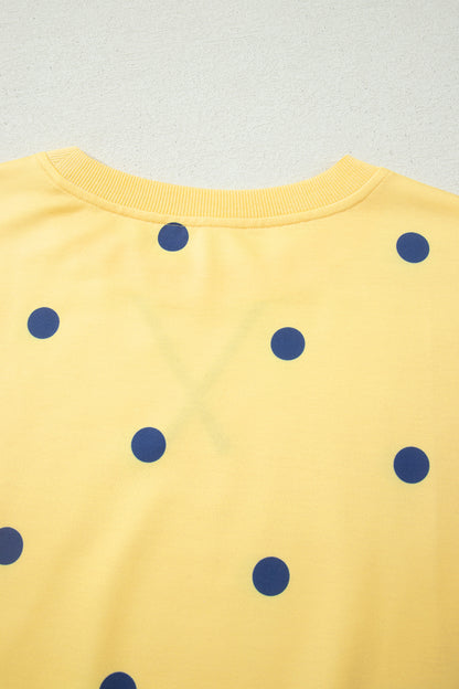 Yellow Polka Dot Print Crossed Seam Detail Oversize Tee