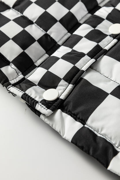 Black Double Checked Stand Collar Cropped Puffer Vest