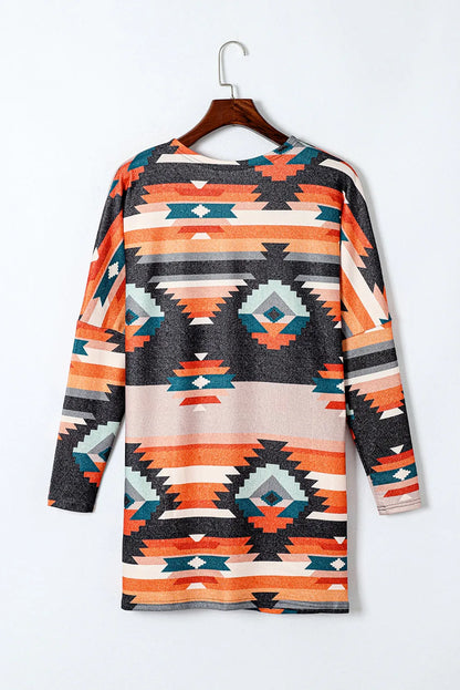 Orange Western Tribal Aztec Print Cardigan - Chic Meadow Boutique 