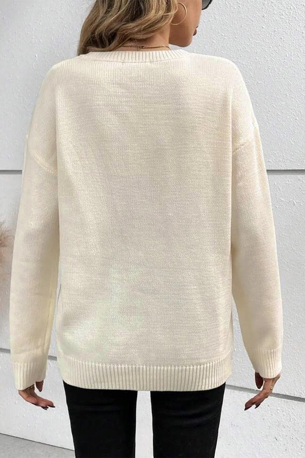 Sweaters & Cardigans/Sweaters Apricot Boo Knitted Pattern Ribbed Edge Drop Shoulder Sweater