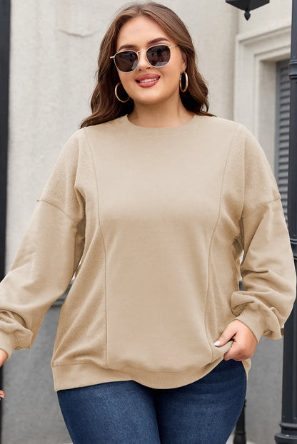 Apricot Loose Patchwork Crewneck Plus Size Sweatshirt - Chic Meadow Boutique 