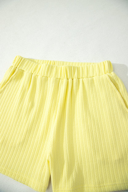 Yellow Cream Solid Color Textured Loose Tank Casual Shorts 2pcs Outfit
