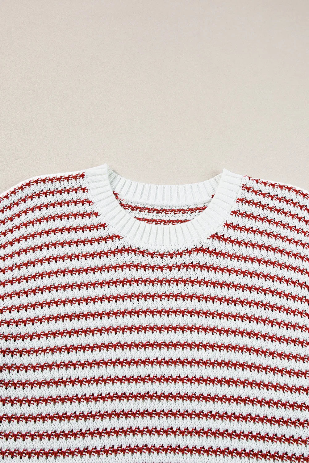 Red Stripe Ribbed Trim Loose Fit Knitted Sweater Vest - Chic Meadow Boutique 