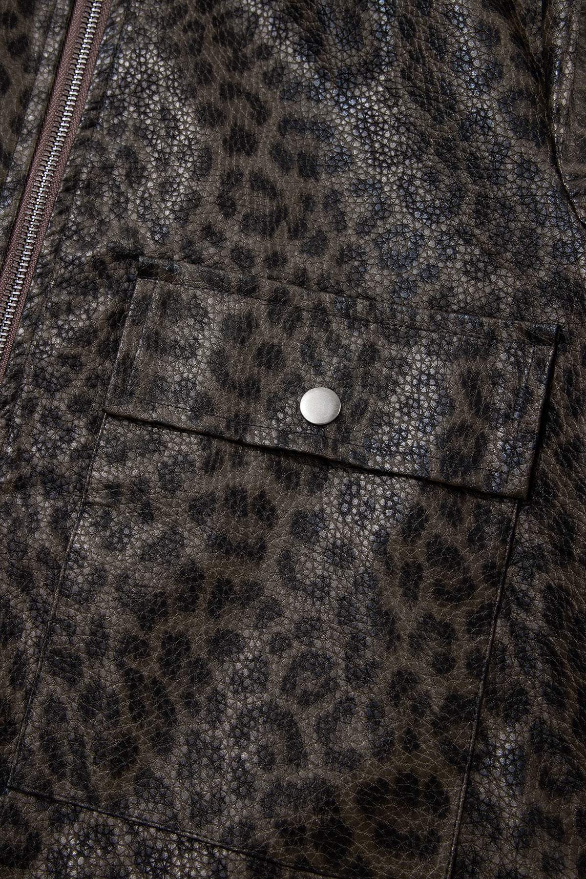 Multicolour Leopard Print Colorblock Collar Metal Placket Jacket
