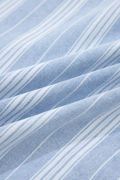 Sky Blue Stripe Boyfriend Chest Pocket Classic Denim Shacket