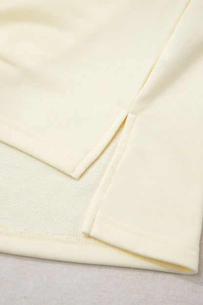 Yellow Cream Raw Seam Color Block Patchwork Plus Size V Neck Pullover