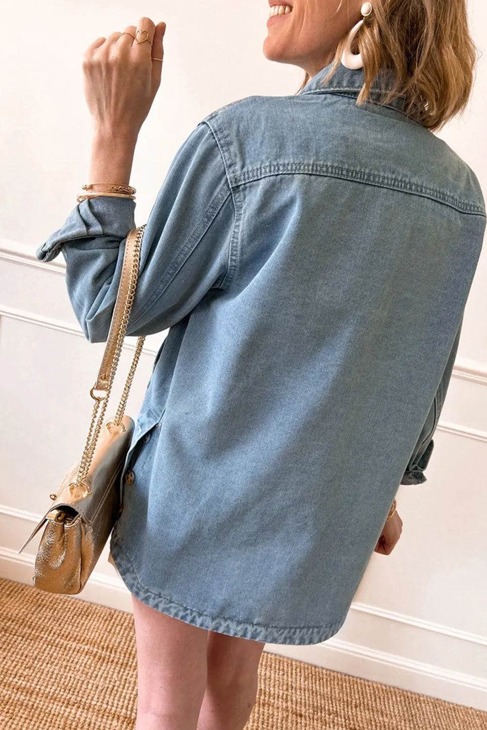 Dusk Blue Slit Buttons Pocketed Denim Jacket - Chic Meadow Boutique 