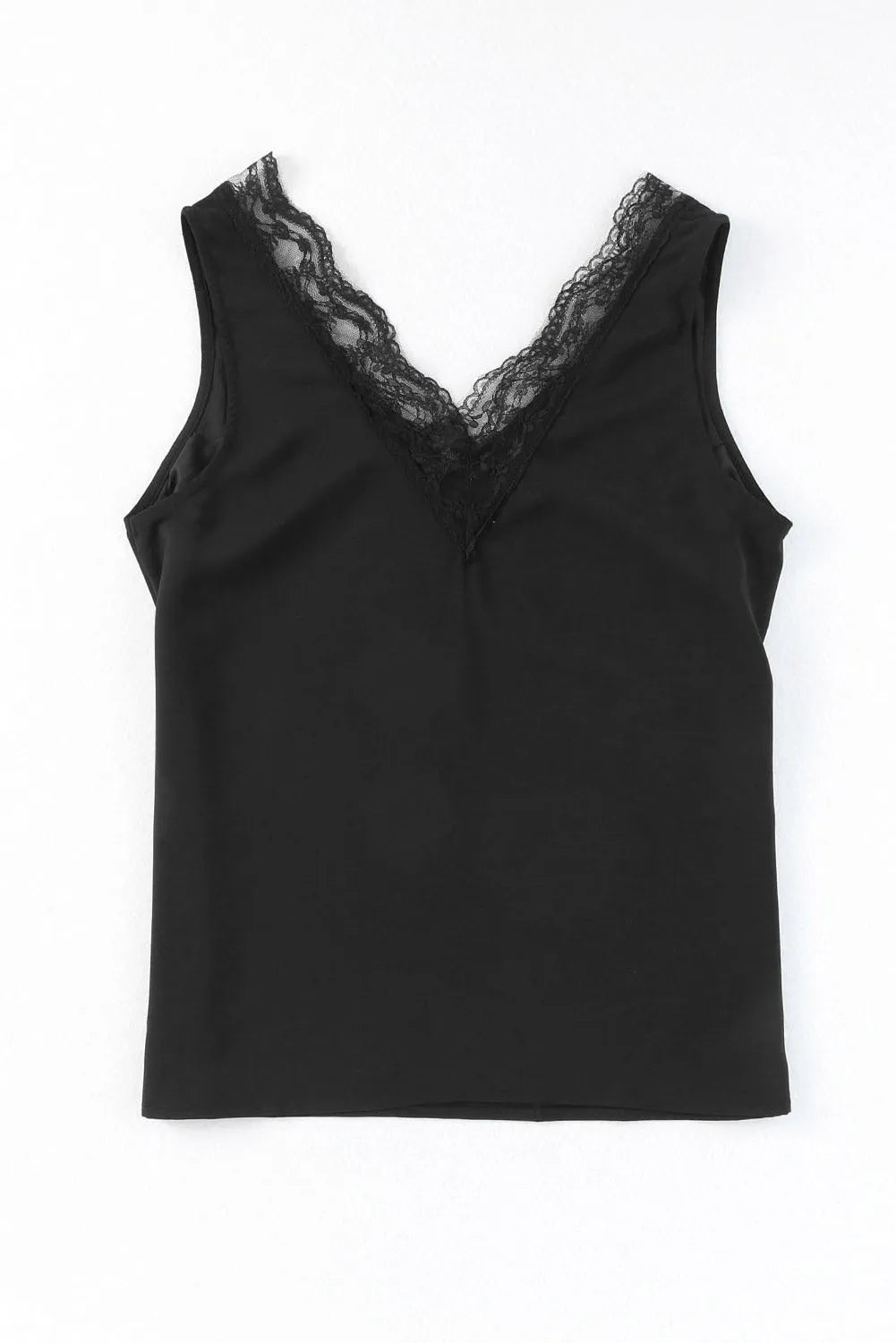 Black Lace Splicing Open Back V Neck Tank Top - Chic Meadow Boutique 