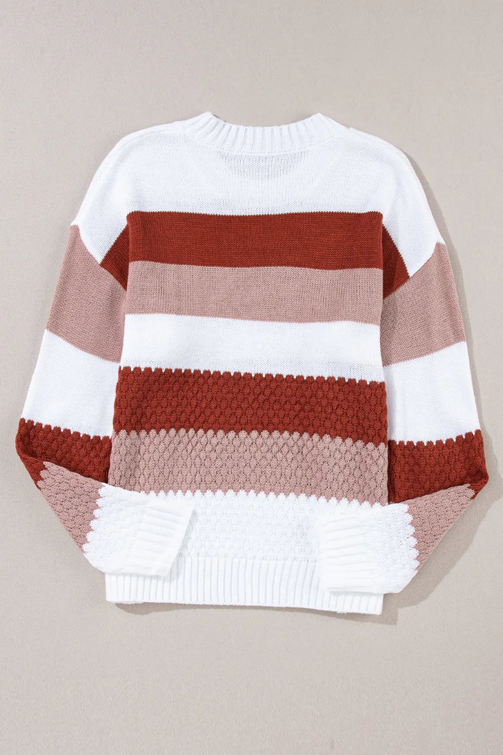 Red Stripe Cable Knit Drop Shoulder Sweater - Chic Meadow Boutique 