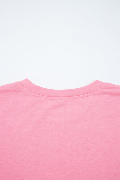 Sachet Pink Drop Shoulder Lace Ruffled Sleeve Patchwork Loose Sweatshirt