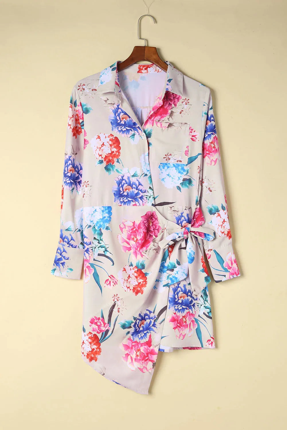 Multicolor Floral Print Wrap Tie Mini Shirt Dress - Chic Meadow Boutique 