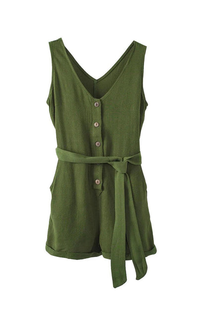 Bottoms/Jumpsuits & Rompers Green Button V Neck Romper with Belt