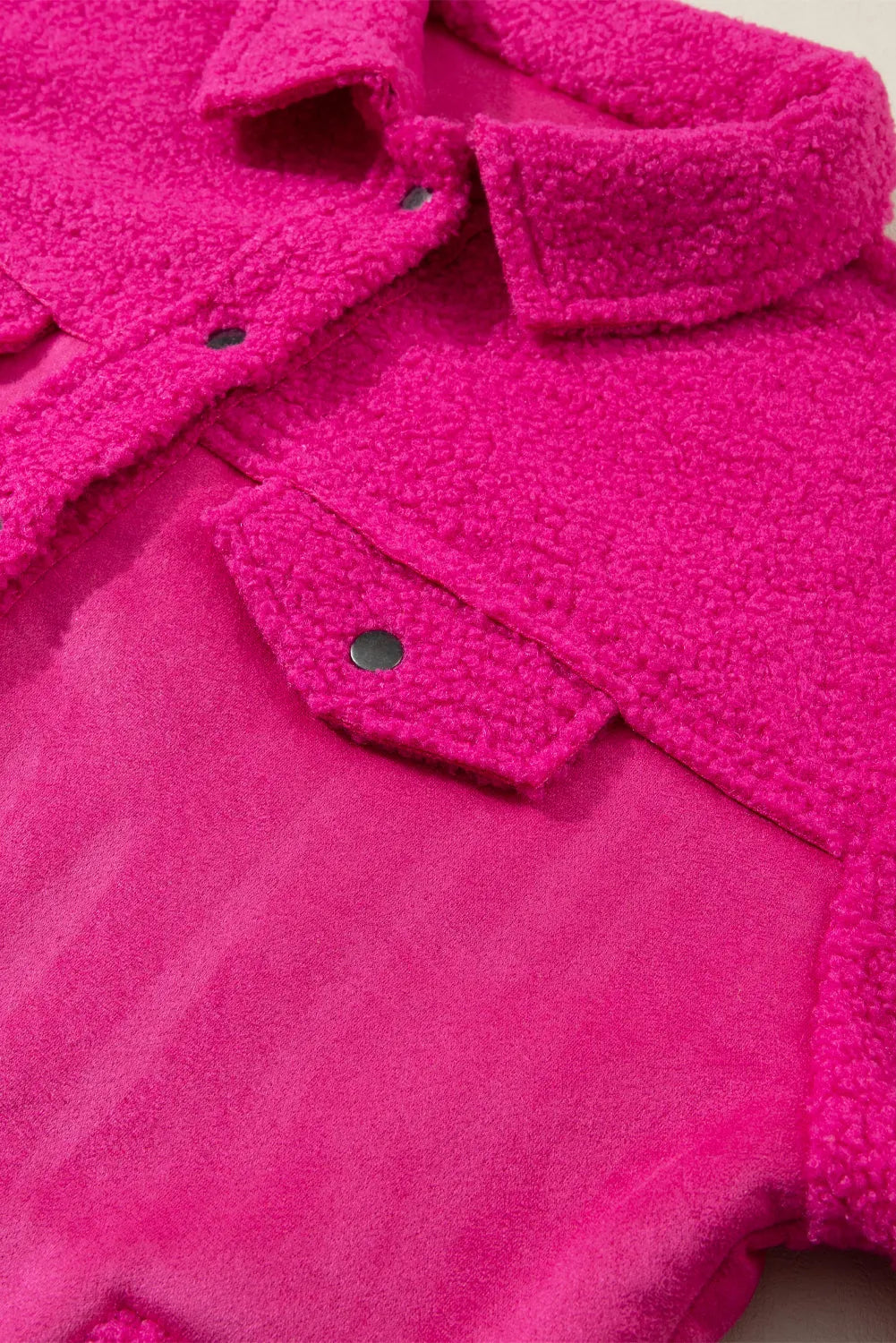 Bright Pink Faux Suede Sherpa Patchwork Button-up Shacket - Chic Meadow Boutique 