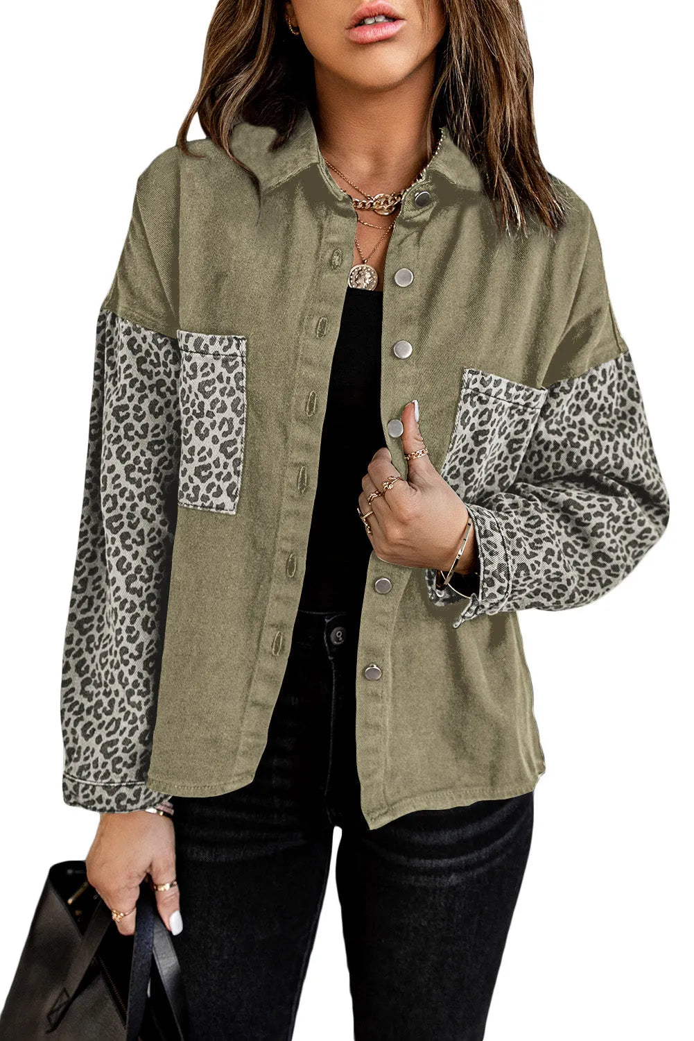 Contrast Leopard Denim Jacket - Chic Meadow Boutique 