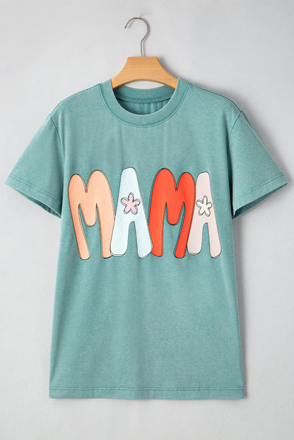 Sea Green MAMA Printed Mineral Wash Crewneck T Shirt