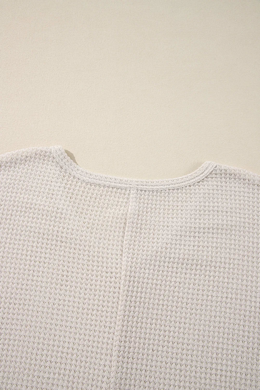 White Waffle Knit Side Slits Loose Fit V Neck Top - Chic Meadow Boutique 