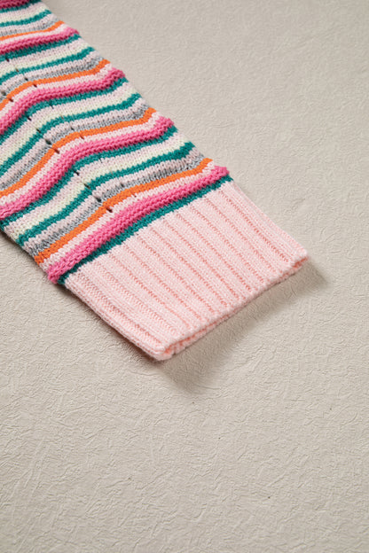 Multicolour Casual Chevron Striped Drop Shoulder Sweater