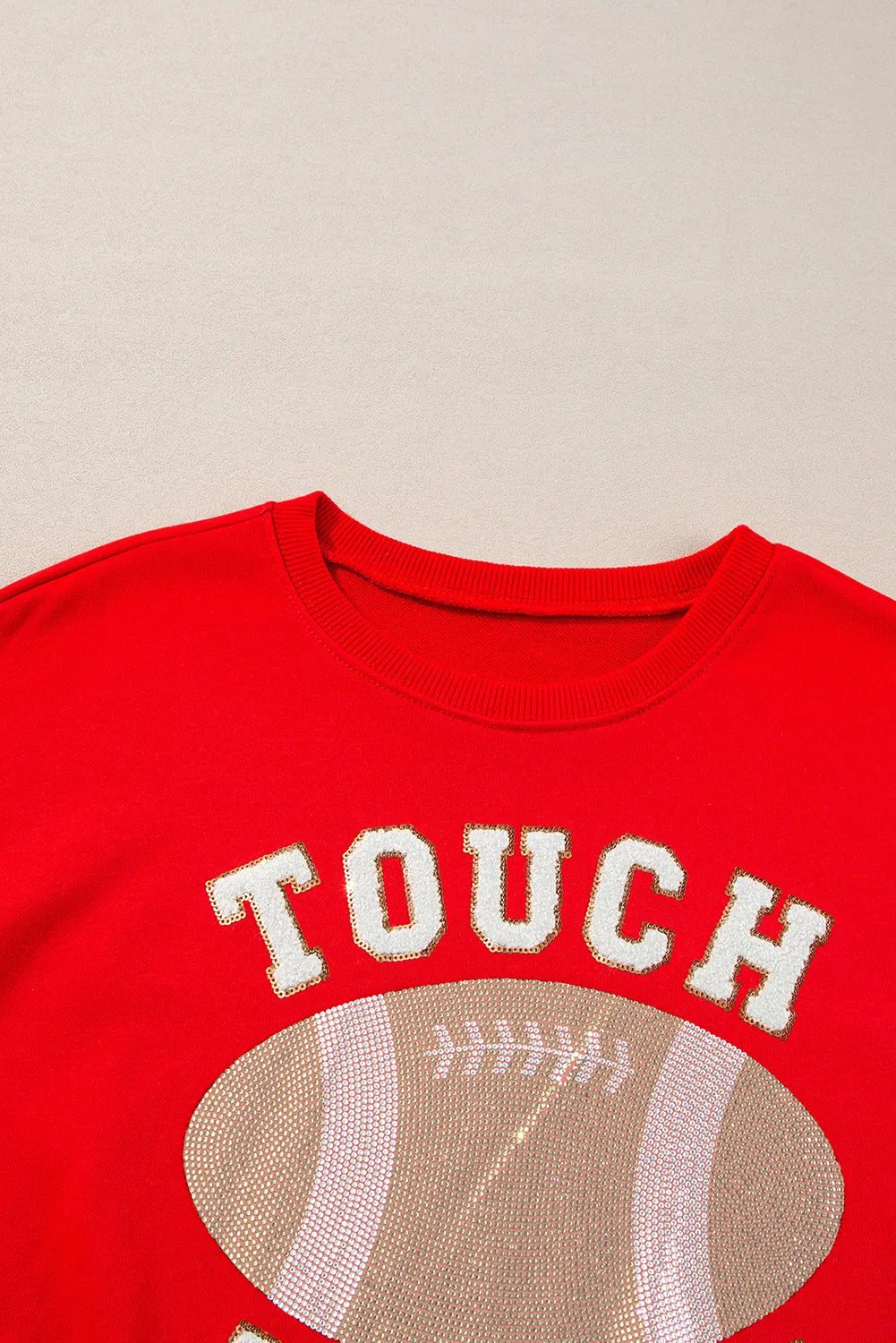 Fiery Red TOUCH DOWN Football Graphic Pullover Sweatshirt - Chic Meadow Boutique 