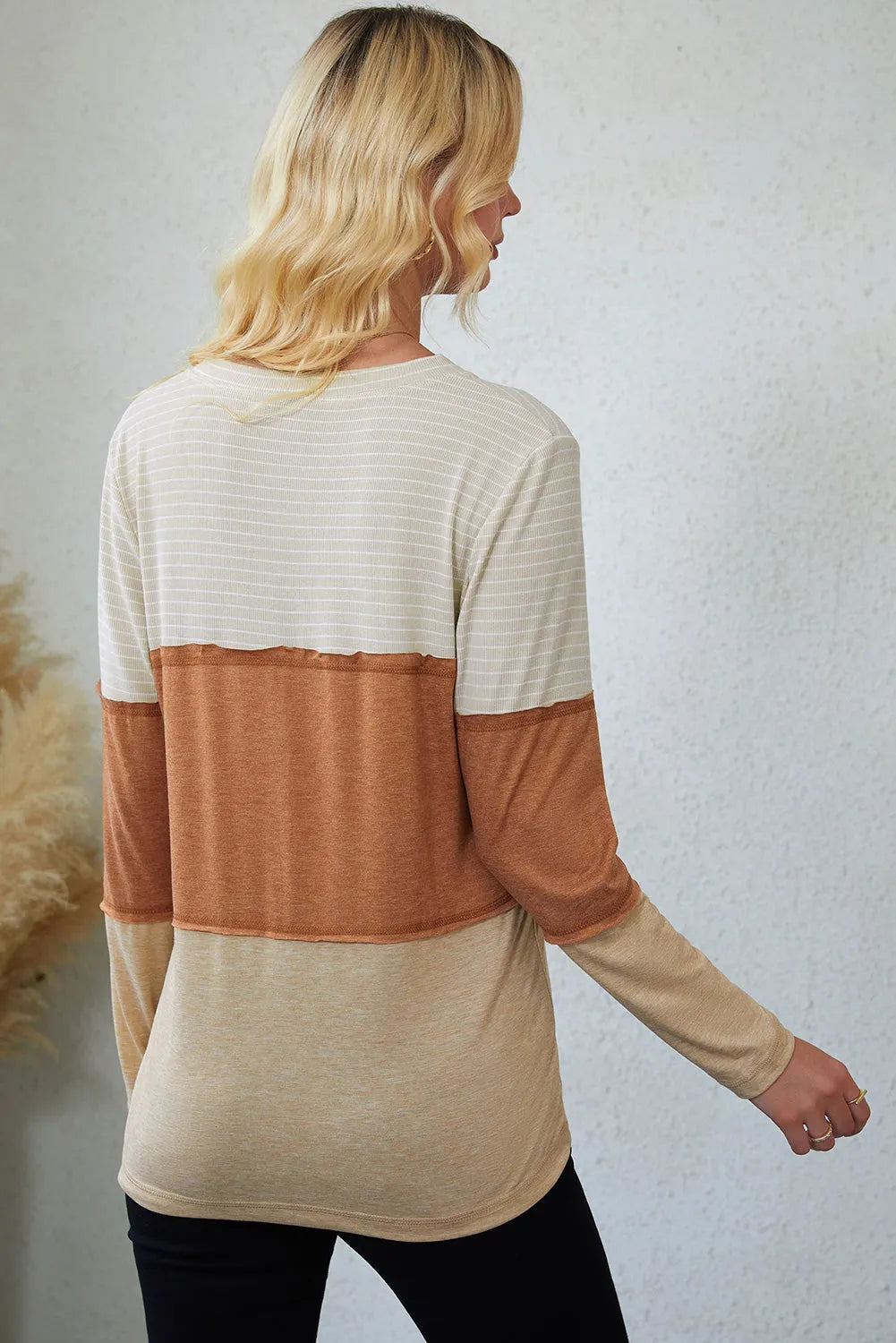 Tops/Long Sleeve Tops Orange Striped Color Block Henley Top