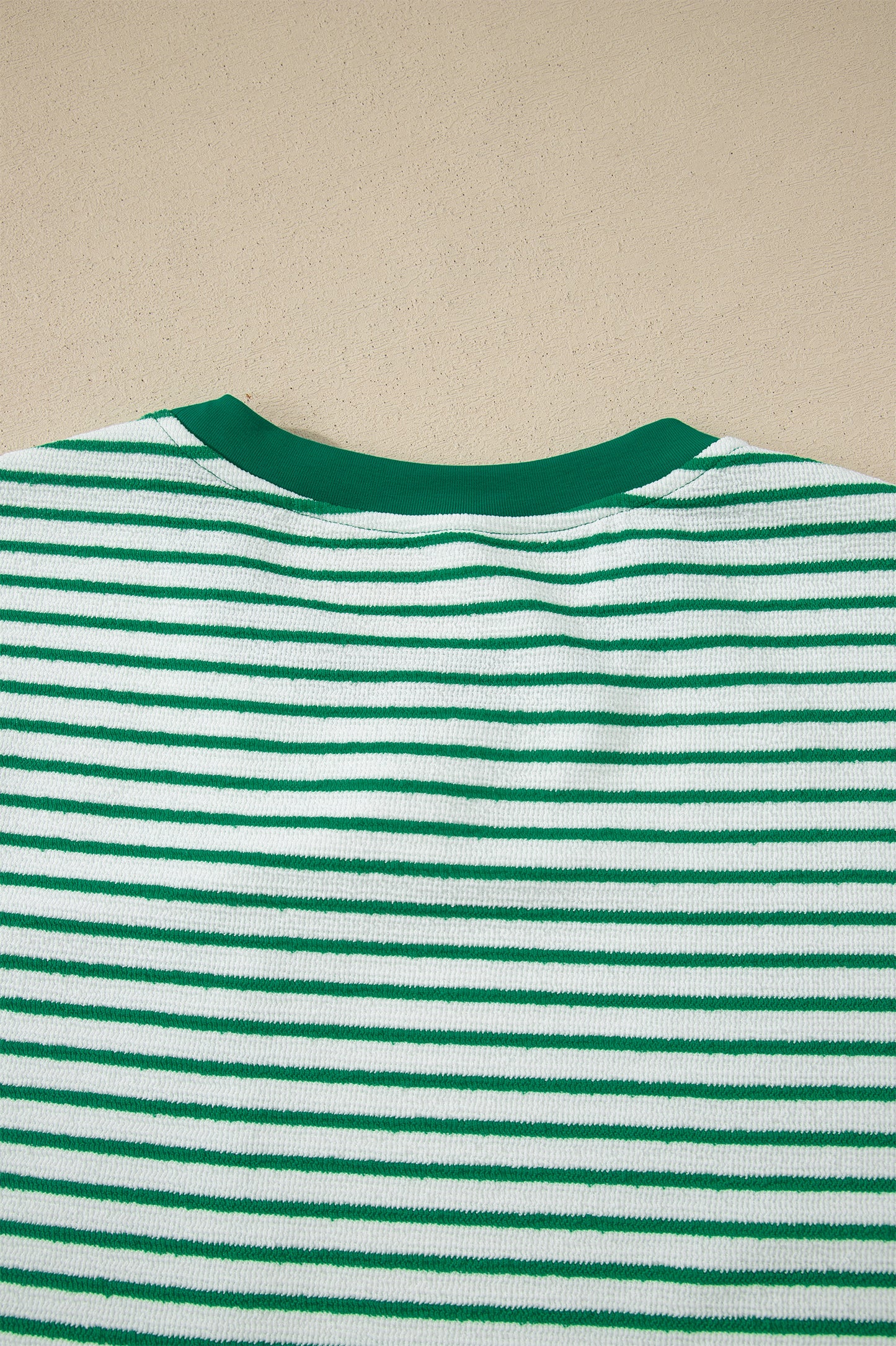 Green Stripe Crew Neck Tee Drawstring Waist Cropped Pants Set