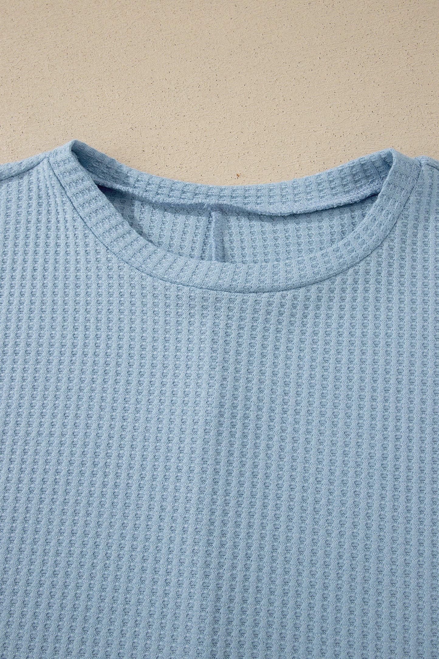 Beau Blue Waffle Textured Knit Dolman Short Sleeve Loose Top