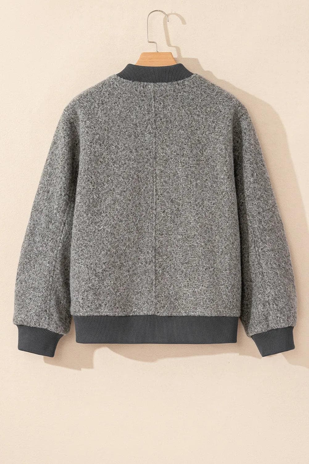 Outerwear/Jackets Medium Grey Fuzzy Zip Up Pocketed Sleeve Jacket