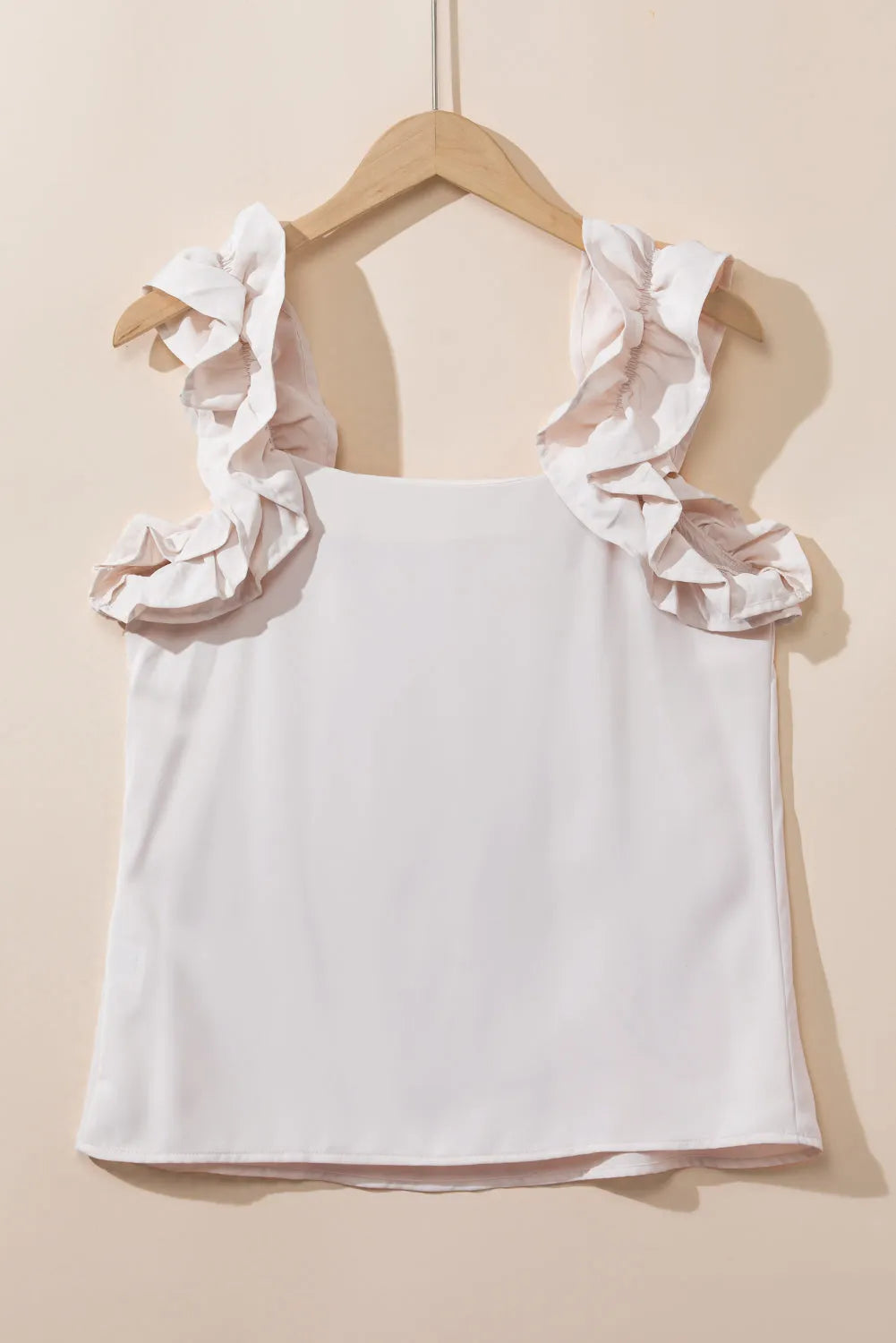 Oatmeal Solid Ruffle Trim Sleeveless Top - Chic Meadow Boutique 