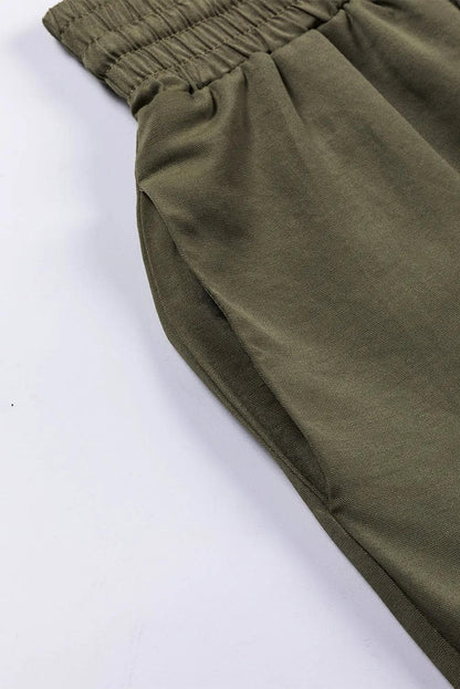 Bottoms/Pants & Culotte Green Brown Drawstring Elastic Waist Casual Wide Leg Pants