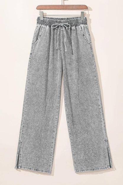 Bottoms/Jeans Medium Grey Drawstring Elastic Waist Wide Leg Jeans