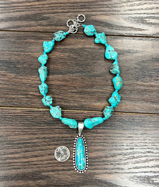 737545, 17" Handmade Gemstone Turquoise Necklace
