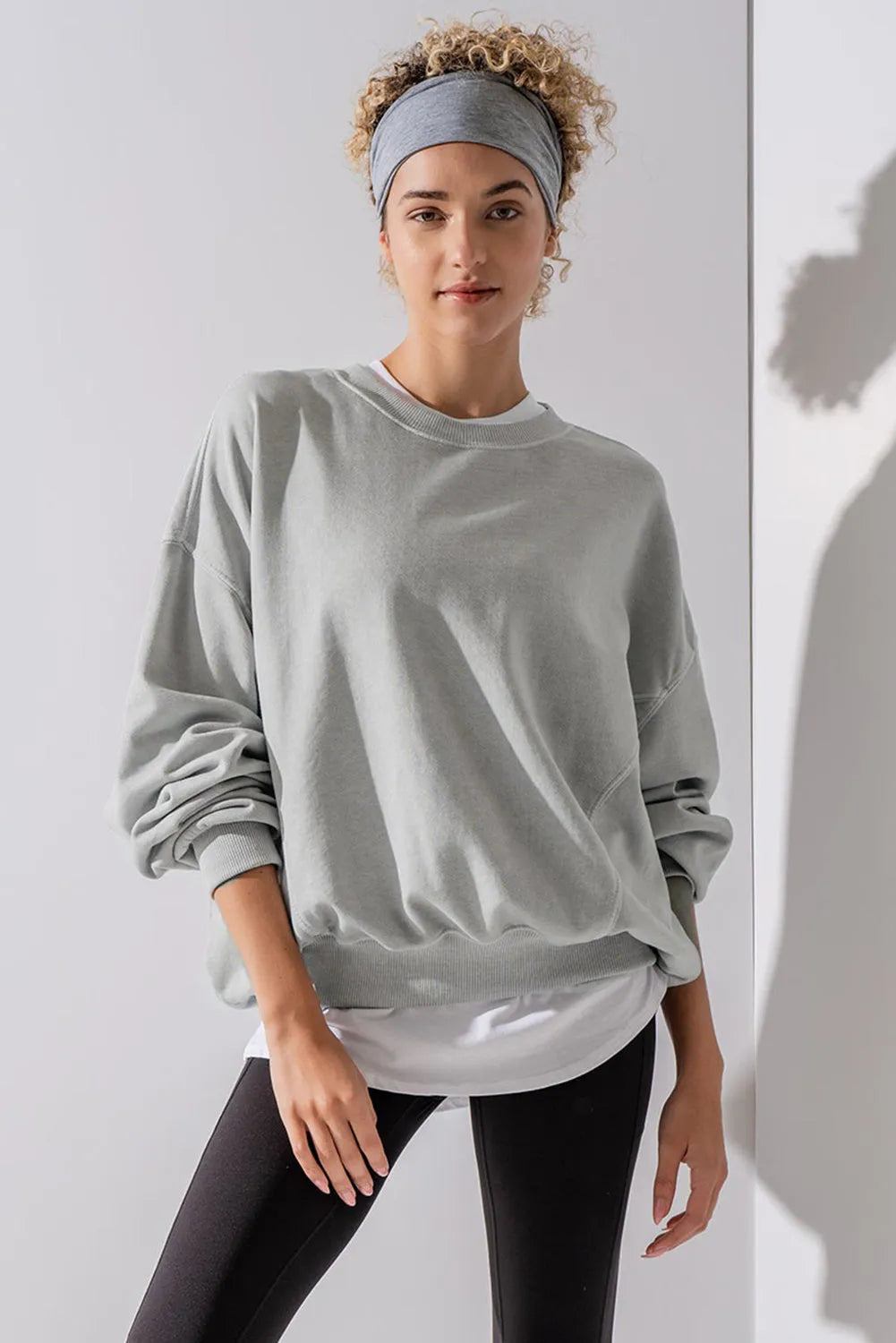 Gray Exposed Seam Batwing Sleeve Drop Shoulder Sweatshirt - Chic Meadow Boutique 