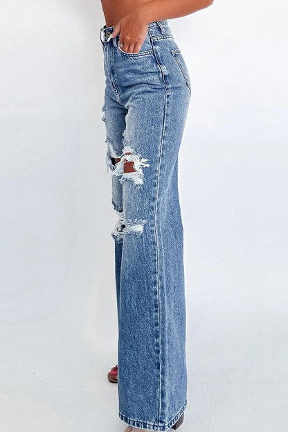 Bottoms/Jeans Ashleigh Blue Acid Wash Distressed Wide Leg High Waist Jeans