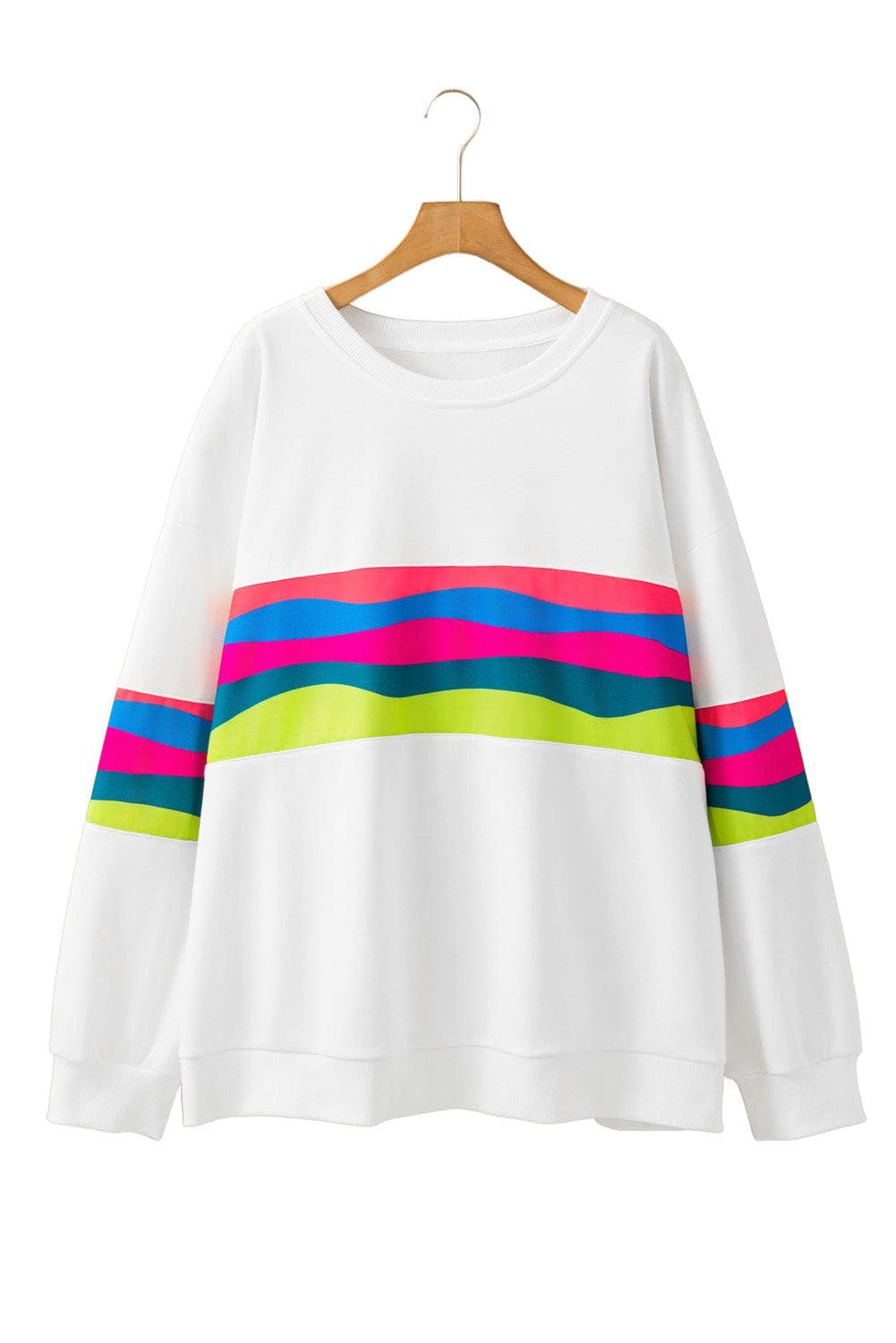 Plus Size/Plus Size Sweatshirts & Hoodies White Plus Size Colorful Striped Drop Shoulder Loose Sweatshirt