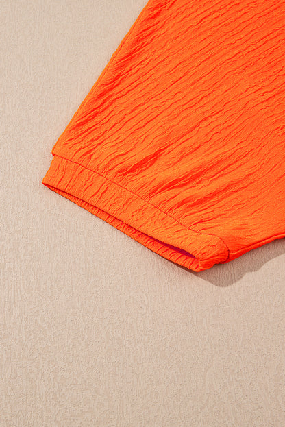 Orange Textured V Neck T Shirt and Shorts Set