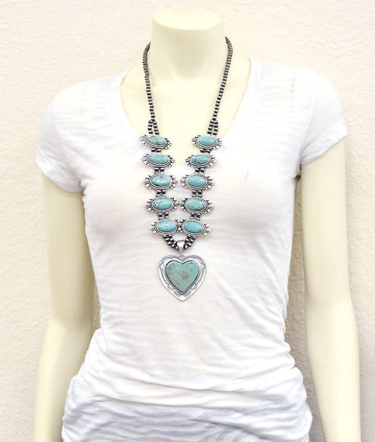 Handmade Squash Blossom Turquoise Necklace