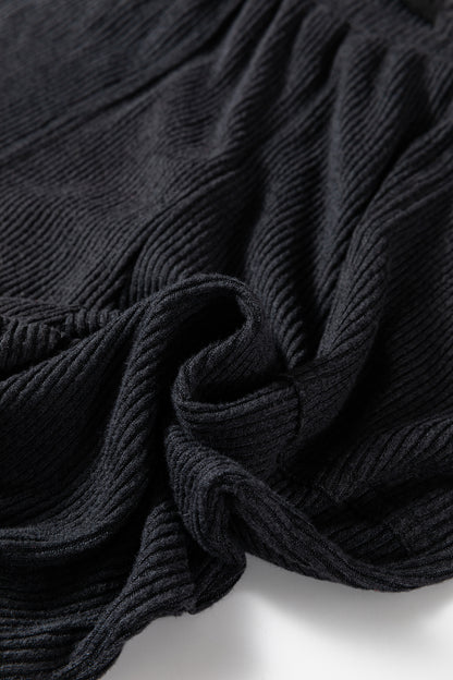 Black Ribbed Drawstring Active Jogger Pants