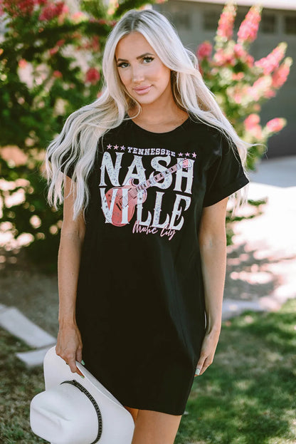 Black Nashville Music Festival Trending T-Shirt Dress - Chic Meadow Boutique 