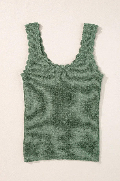 Tops/Sweater Vests Mist Green U Neck Scallop Trim Sweater Vest