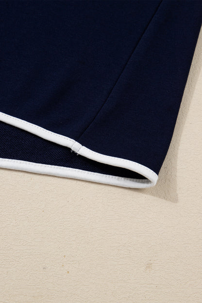 Bluing Colorful Striped Accent Varsity Long Sleeve Pullover and Shorts Matching Set