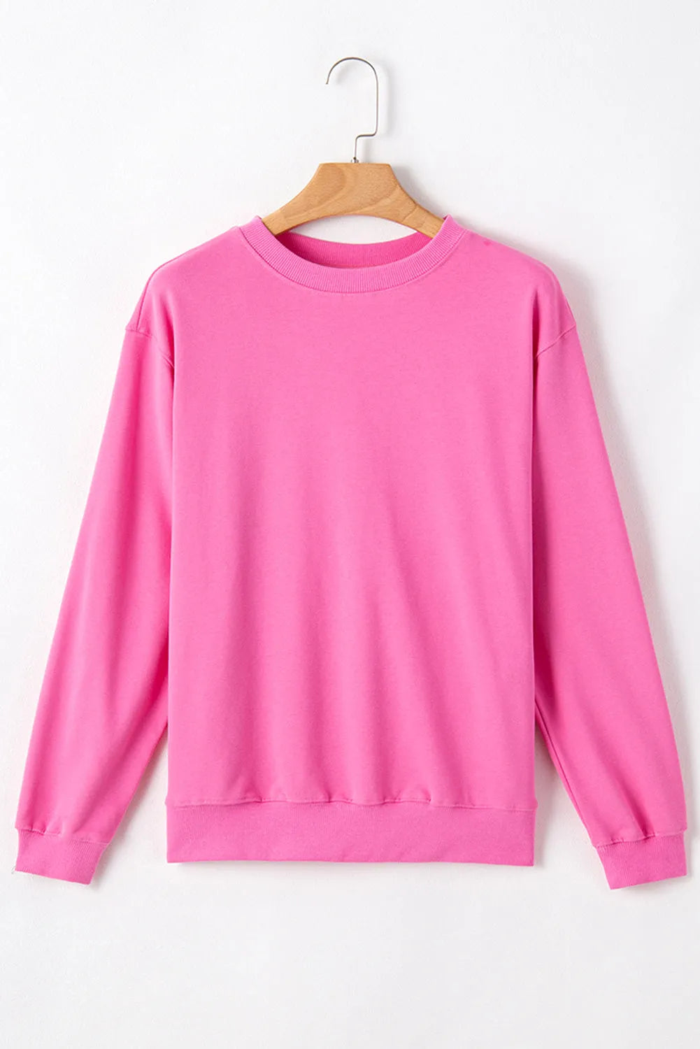 Bonbon Plain Drop Shoulder Crewneck Pullover Sweatshirt - Chic Meadow Boutique 