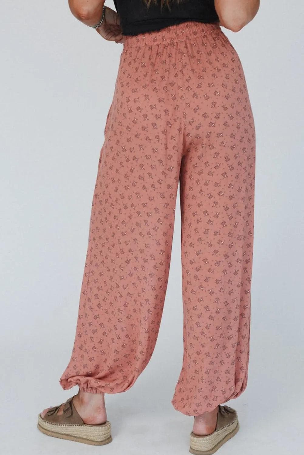 Bottoms/Pants & Culotte Pink Boho Floral Printed Wide Leg Jogger Pants