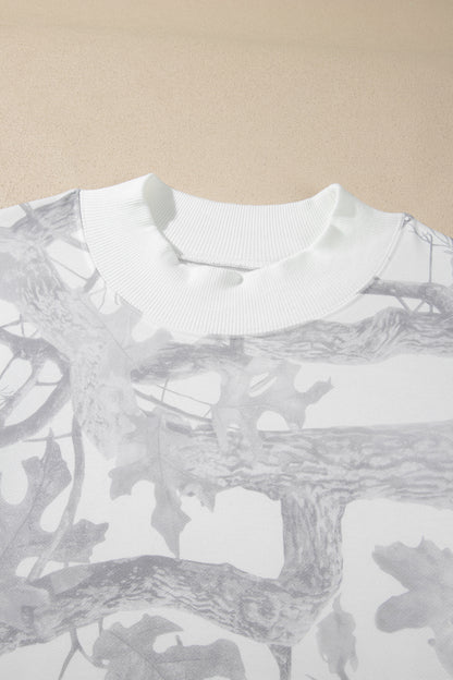 Gray Camouflage Print Stand Neck Long Sleeve Regular Fit Plus Size Set