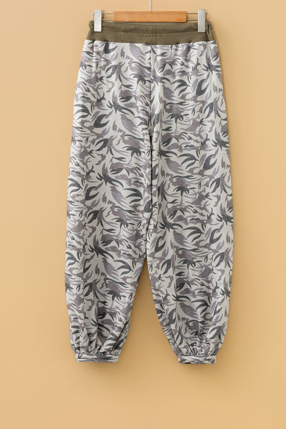 Khaki Drawstring Contrast Waistband Camouflage Joggers Pants