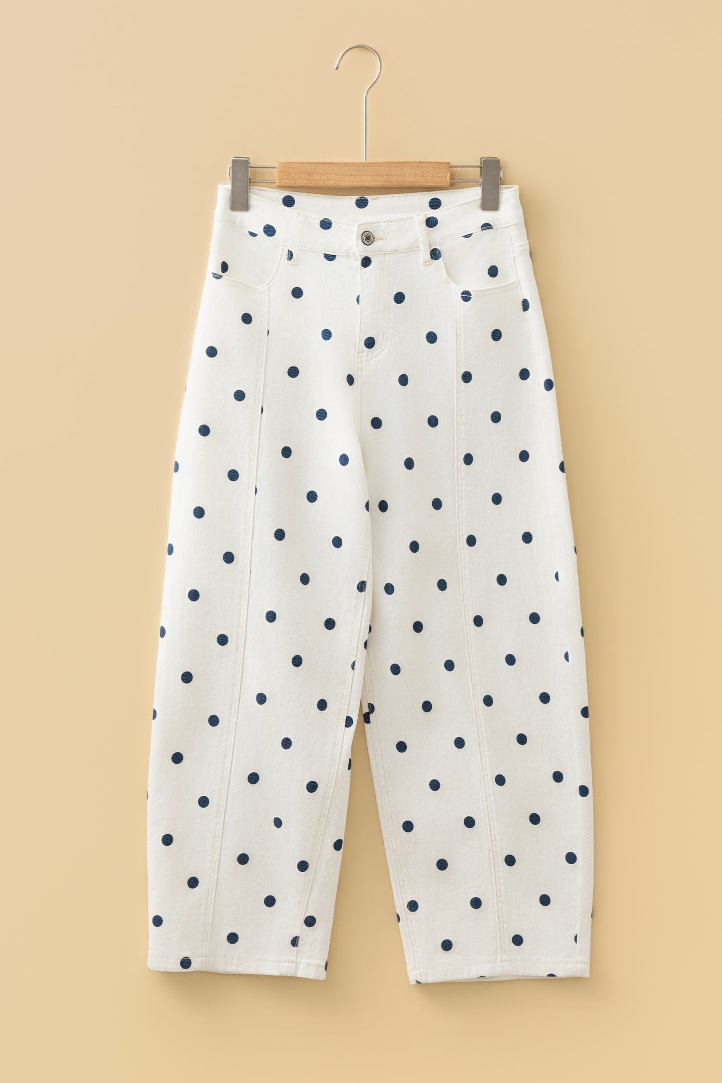 Blue Tailored Seam Polka Dot Print Ankle Length Casual Jeans