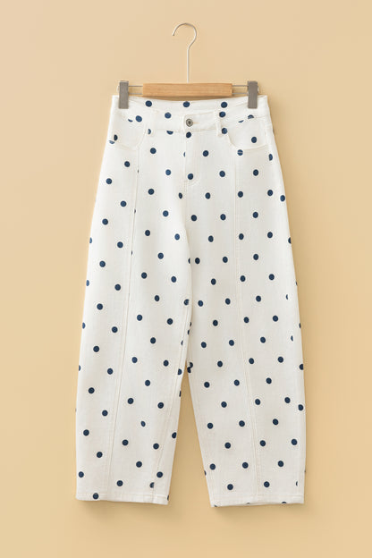 Blue Tailored Seam Polka Dot Print Ankle Length Casual Jeans