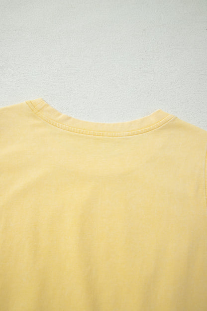 Yellow Cream 2 Pieces Mineral Wash Cotton Tank Top Lined Split Skort Set