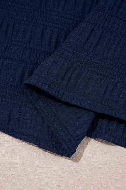 Dirty blue Textured Square Neck Top and Shirred High Waist Shorts Set